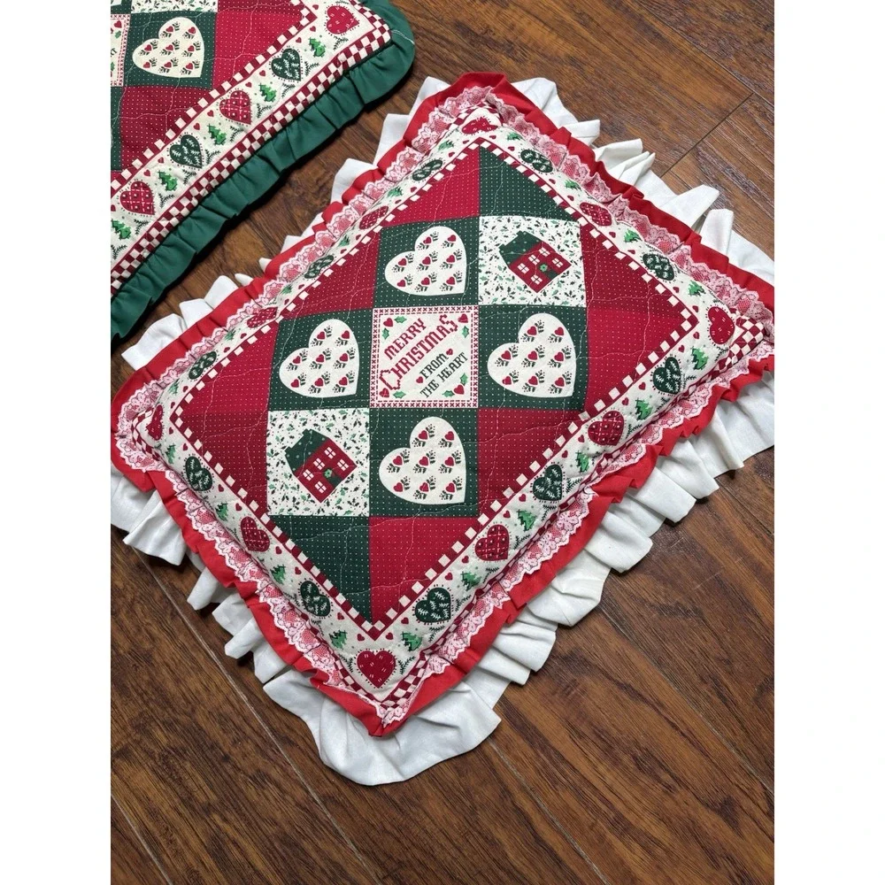 Set Of 2‎ Handmade Country Christmas Throw Pillow Ruffle Grannycore Cottage Glam